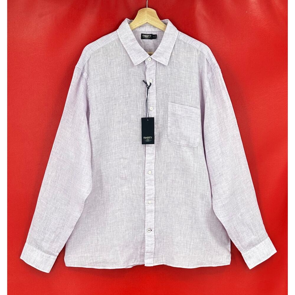 Faherty Reserve Linen Laguna Lavender Linen Long Sleeve Shirt Size XXL NWT